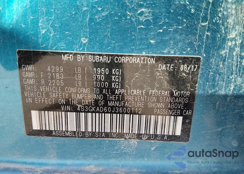 2018 Subaru Impreza 2.0I Premium from USA, damaged, VIN 4S3GKAD60J3600112